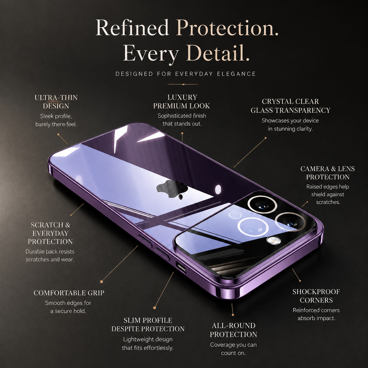 Premium iPhone Case MagSafe Compatible Transparent Hard PC Back Shockproof Camera Lens Protection Ultra Thin Clear Anti Fingerprint Slim Full Coverage
