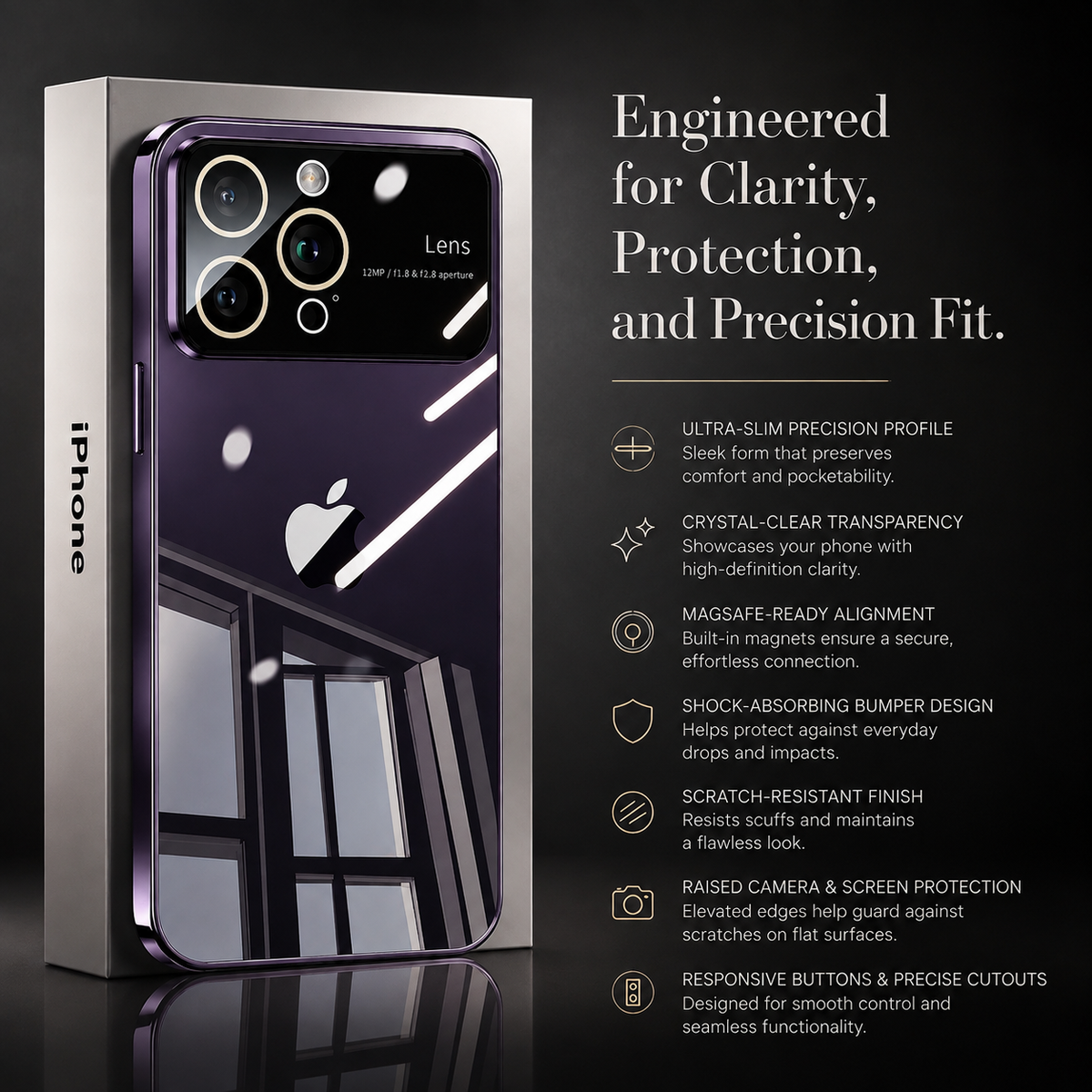 Premium iPhone Case MagSafe Compatible Transparent Hard PC Back Shockproof Camera Lens Protection Ultra Thin Clear Anti Fingerprint Slim Full Coverage