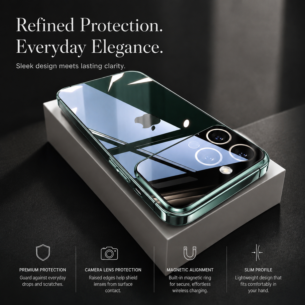 Premium iPhone Case MagSafe Compatible Transparent Hard PC Back Shockproof Camera Lens Protection Ultra Thin Clear Anti Fingerprint Slim Full Coverage