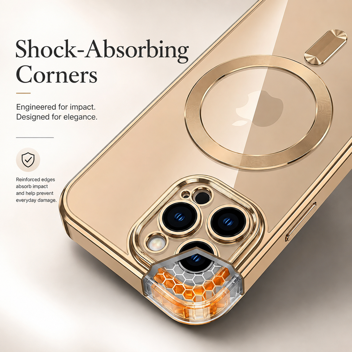 Premium iPhone Case MagSafe Compatible Transparent TPU Shockproof Protective Cover Camera Lens Guard Anti Scratch Desert Gold Slim Lightweight Design