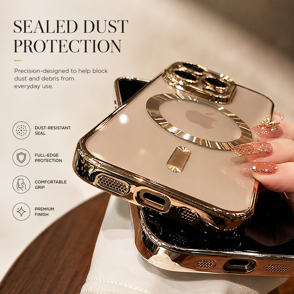 Premium iPhone Case MagSafe Compatible Transparent TPU Shockproof Protective Cover Camera Lens Guard Anti Scratch Desert Gold Slim Lightweight Design