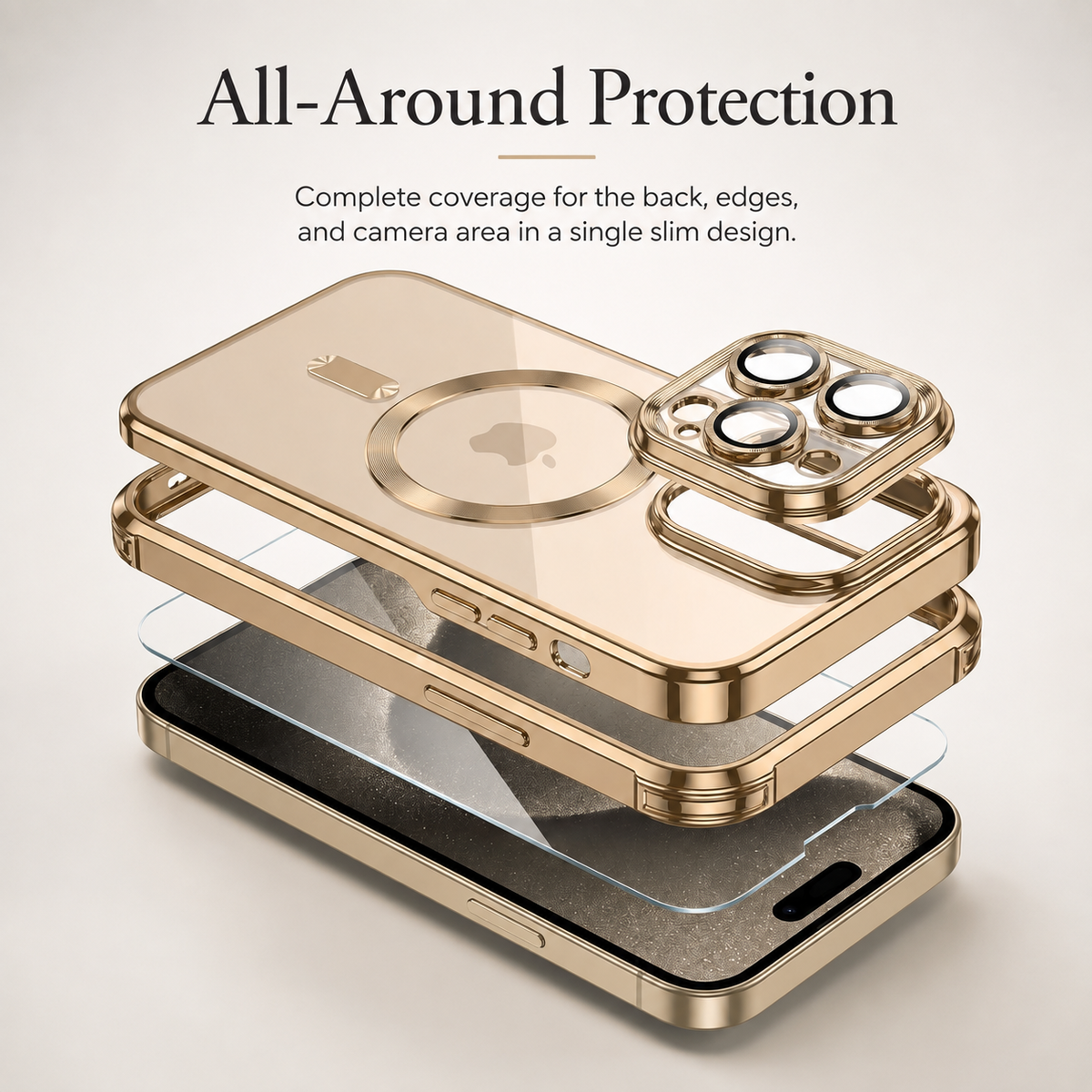 Premium iPhone Case MagSafe Compatible Transparent TPU Shockproof Protective Cover Camera Lens Guard Anti Scratch Desert Gold Slim Lightweight Design