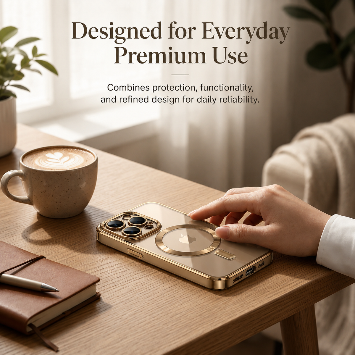 Premium iPhone Case MagSafe Compatible Transparent TPU Shockproof Protective Cover Camera Lens Guard Anti Scratch Desert Gold Slim Lightweight Design