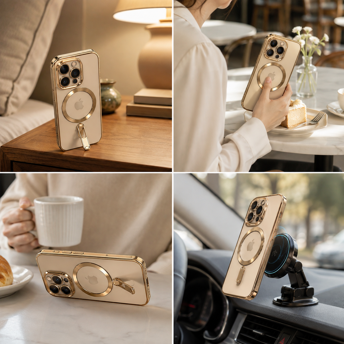 Premium iPhone Case MagSafe Compatible Transparent TPU Shockproof Protective Cover Camera Lens Guard Anti Scratch Desert Gold Slim Lightweight Design