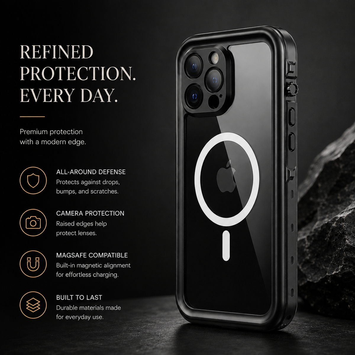 Premium iPhone Case MagSafe Compatible Waterproof IP68 Protective Cover Full Body Shockproof Sealed Transparent Design Camera Screen Protection