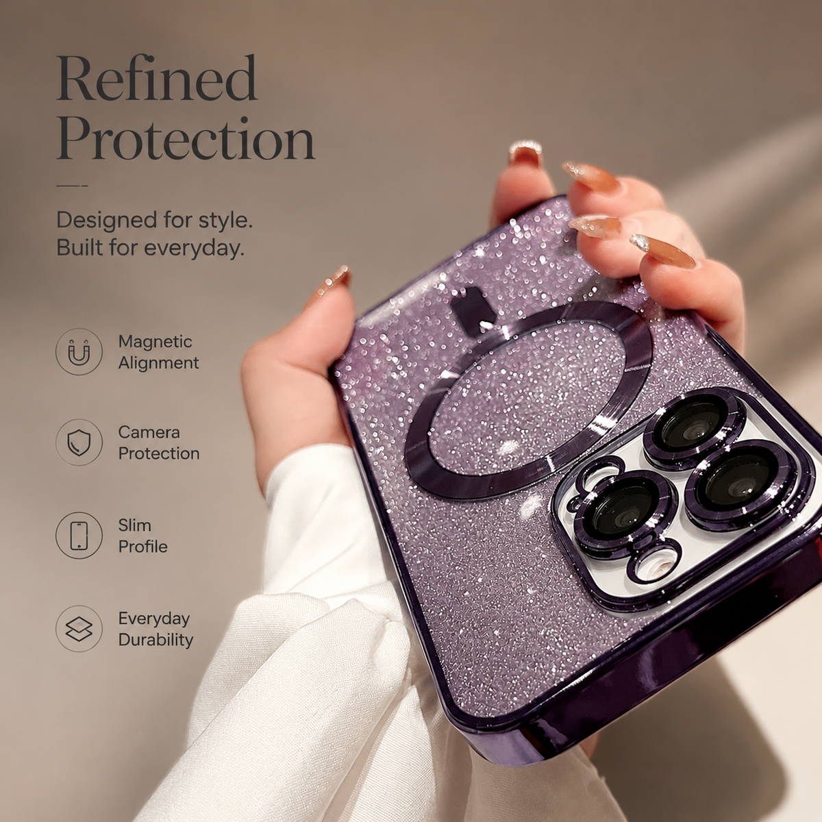 Premium iPhone Case MagSafe Crossbody Lanyard Gradient Glitter Magnetic TPU Camera Lens Protection Shockproof Anti Scratch Slim Protective Cover Daily