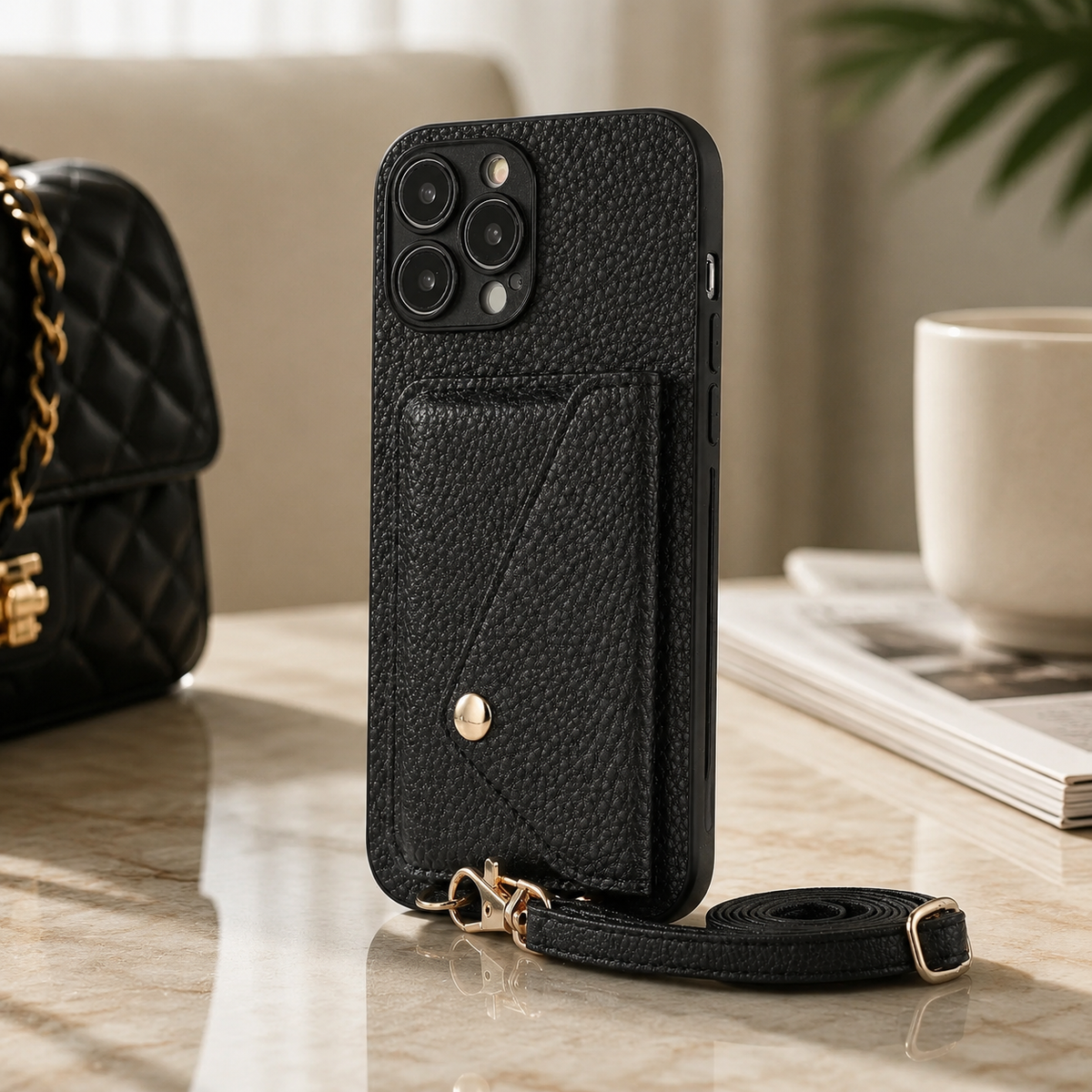 Premium iPhone Case MagSafe Crossbody Leather Wallet Card Holder Strap Shockproof Camera Protection Slim Magnetic Protective Cover Full Design Everyday