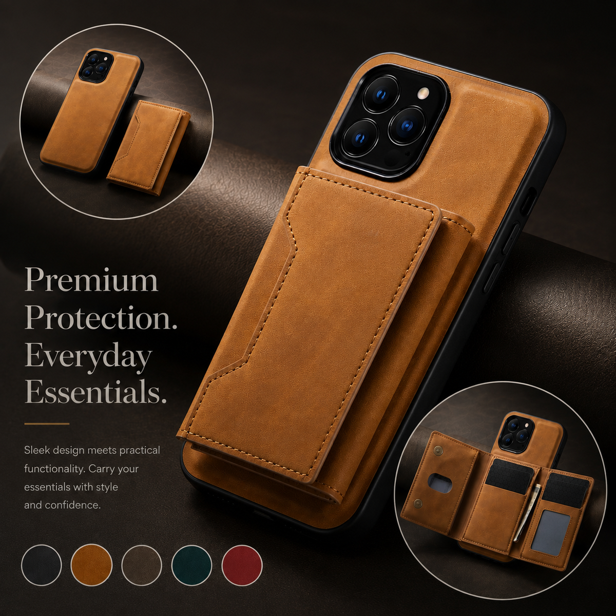 Premium iPhone Case MagSafe Detachable Leather Wallet Flip Cover Card Holder Shockproof Protective Cover Stand Full Coverage Slim Magnetic Case Design