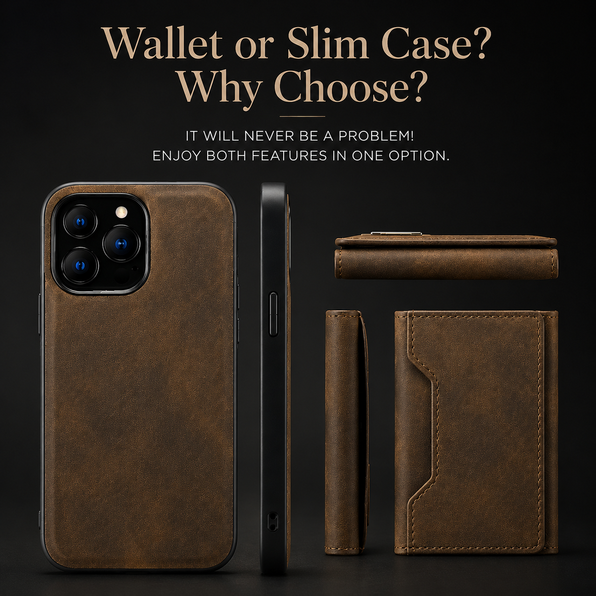 Premium iPhone Case MagSafe Detachable Leather Wallet Flip Cover Card Holder Shockproof Protective Cover Stand Full Coverage Slim Magnetic Case Design
