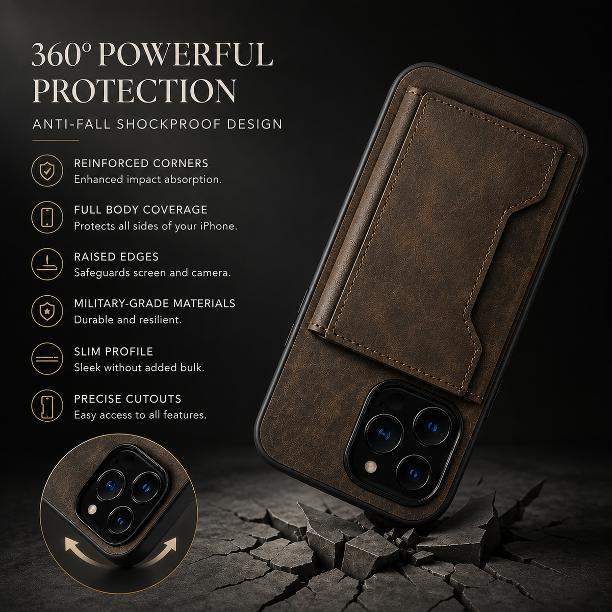 Premium iPhone Case MagSafe Detachable Leather Wallet Flip Cover Card Holder Shockproof Protective Cover Stand Full Coverage Slim Magnetic Case Design