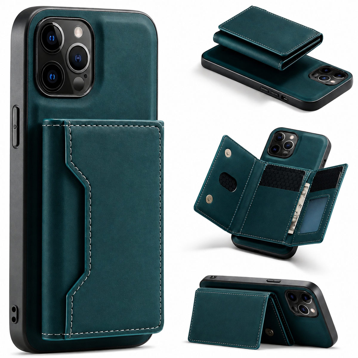 Premium iPhone Case MagSafe Detachable Leather Wallet Flip Cover Card Holder Shockproof Protective Cover Stand Full Coverage Slim Magnetic Case Design