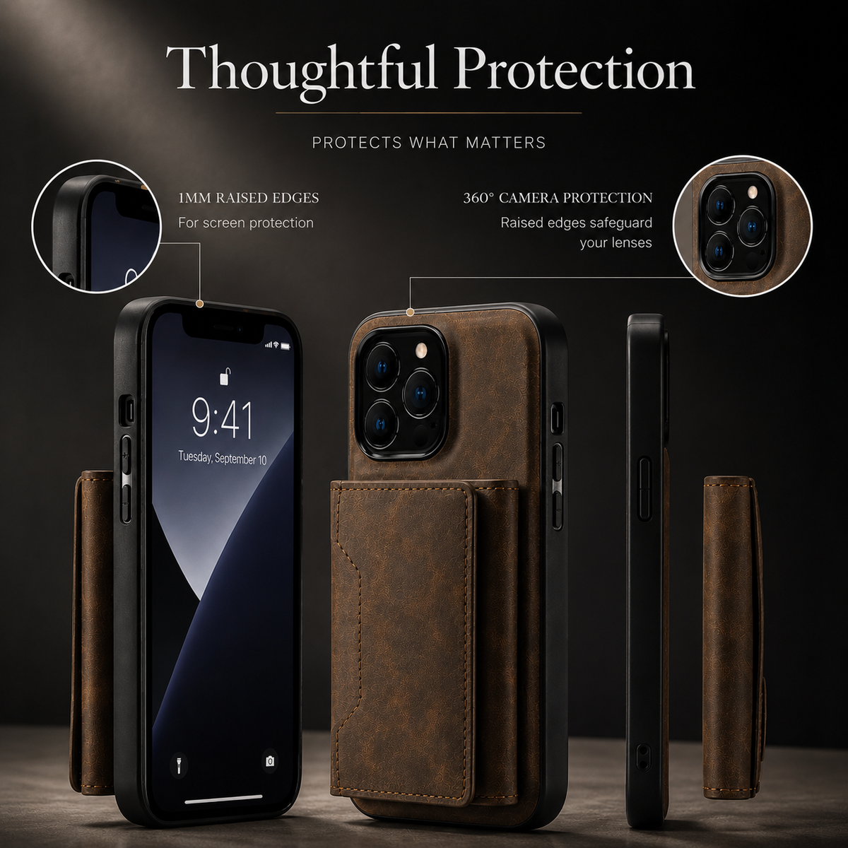 Premium iPhone Case MagSafe Detachable Leather Wallet Flip Cover Card Holder Shockproof Protective Cover Stand Full Coverage Slim Magnetic Case Design
