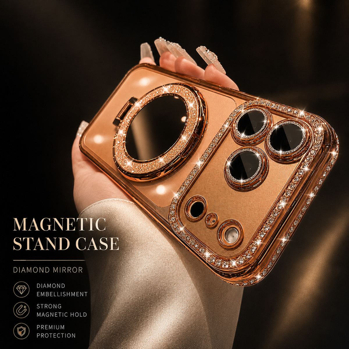 Premium iPhone Case MagSafe Diamond Mirror Glitter Cover Transparent Shockproof Anti Scratch Non Slip Slim Protective Sparkle Design Full Coverage Fit