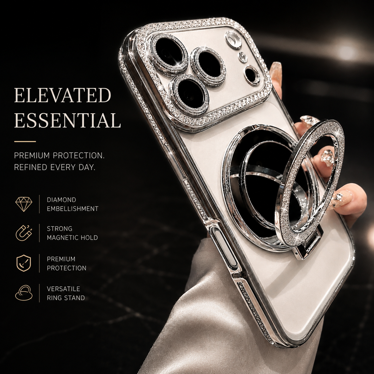 Premium iPhone Case MagSafe Diamond Mirror Glitter Cover Transparent Shockproof Anti Scratch Non Slip Slim Protective Sparkle Design Full Coverage Fit