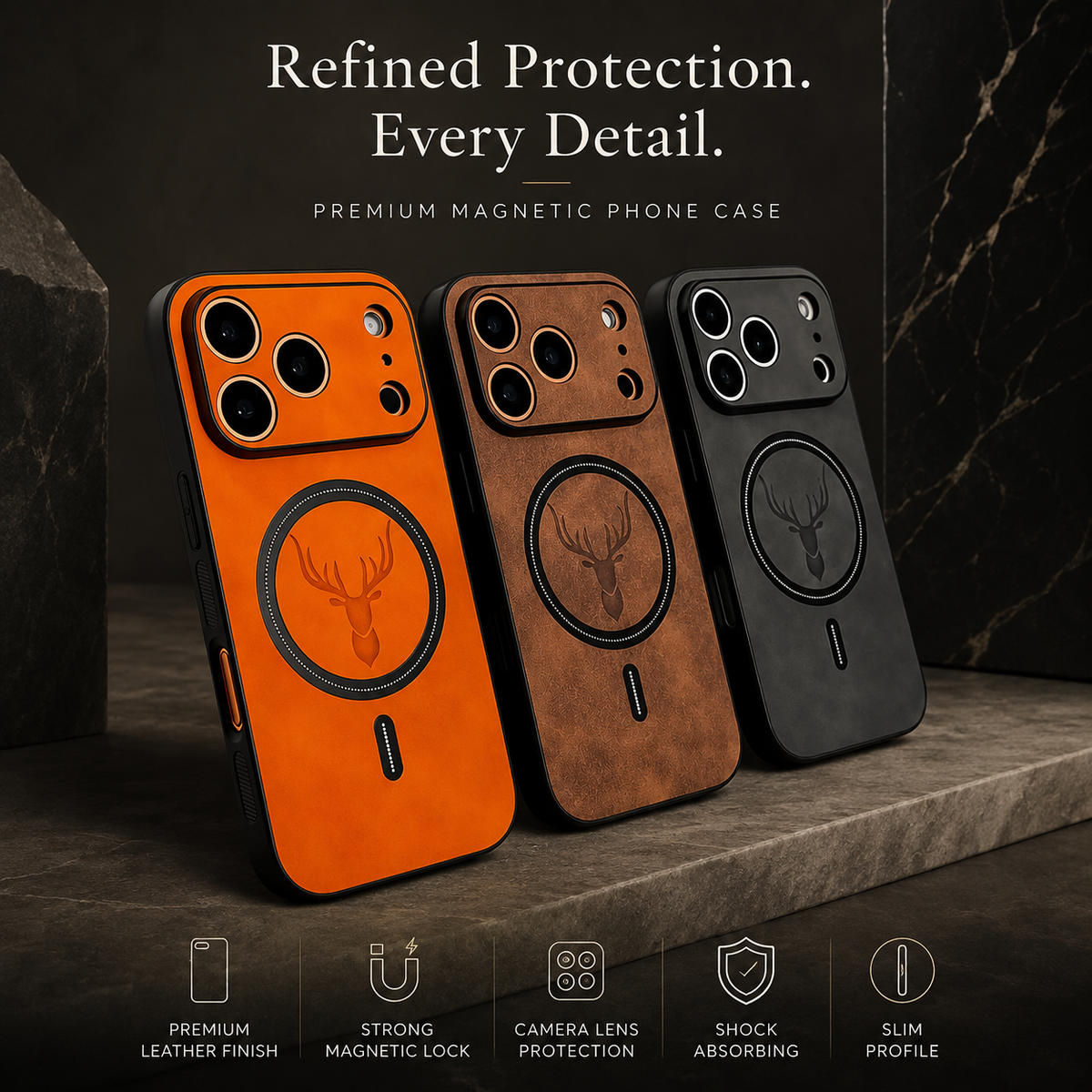 Premium iPhone Case MagSafe Faux Leather Magnetic Full Coverage Protective Cover Anti Scratch Anti Fingerprint Slim Non Slip Wireless Charging Case