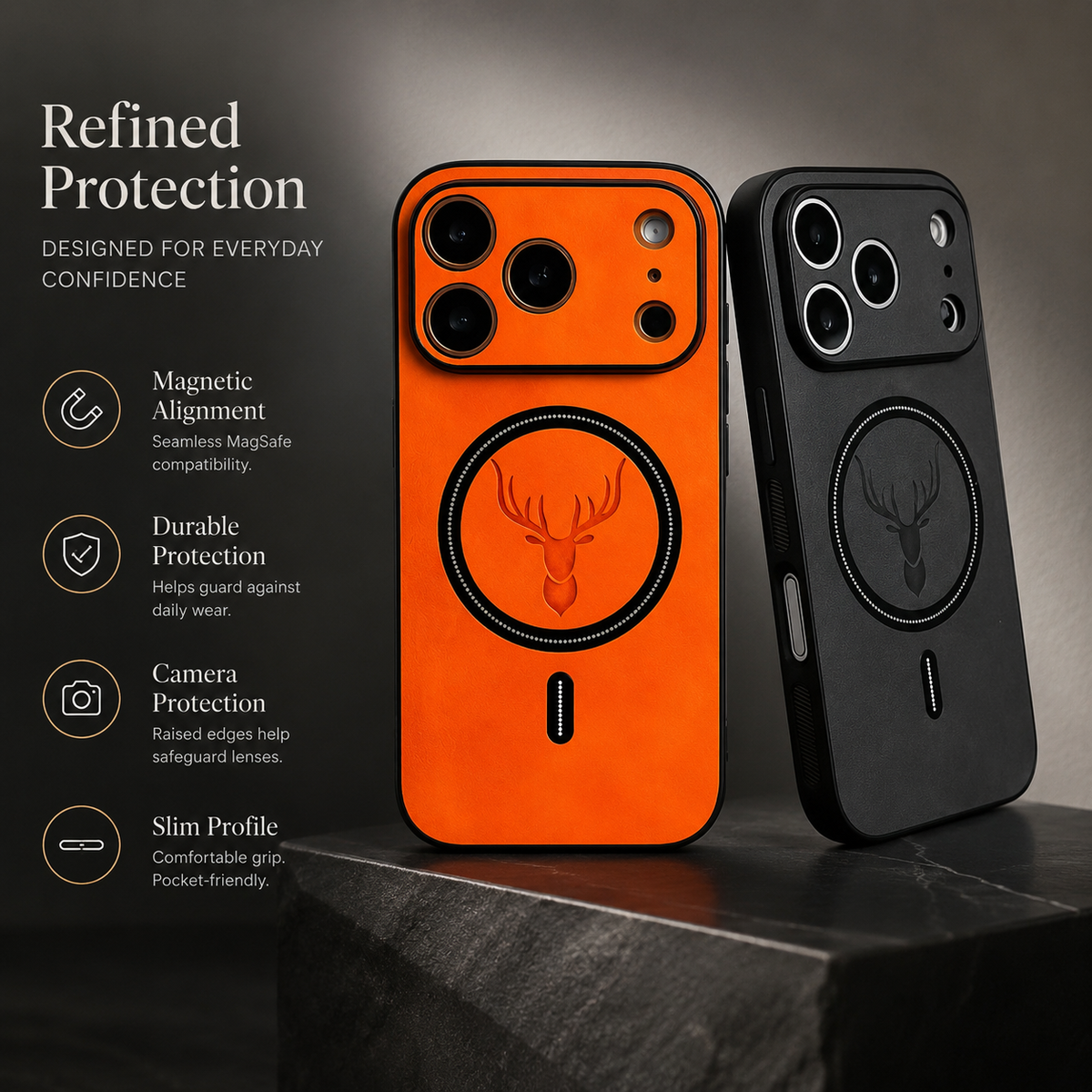 Premium iPhone Case MagSafe Faux Leather Magnetic Full Coverage Protective Cover Anti Scratch Anti Fingerprint Slim Non Slip Wireless Charging Case