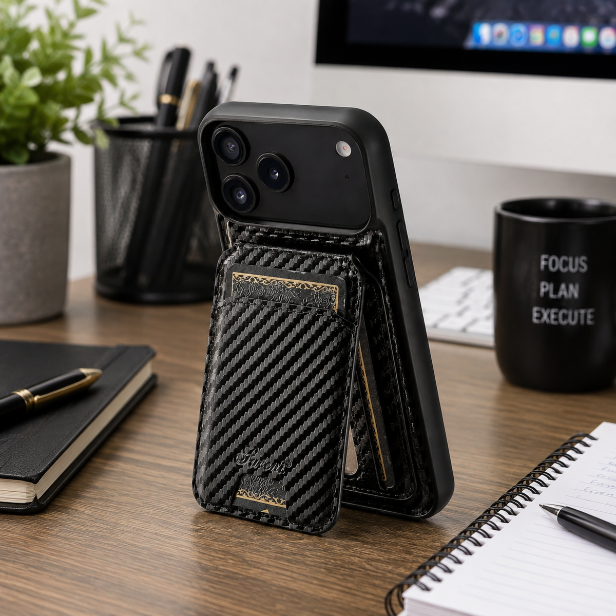 Premium iPhone Case MagSafe Faux Leather Wallet Card Holder Stand Shockproof Protective Cover Wireless Charging Slim Magnetic Full Coverage Protection