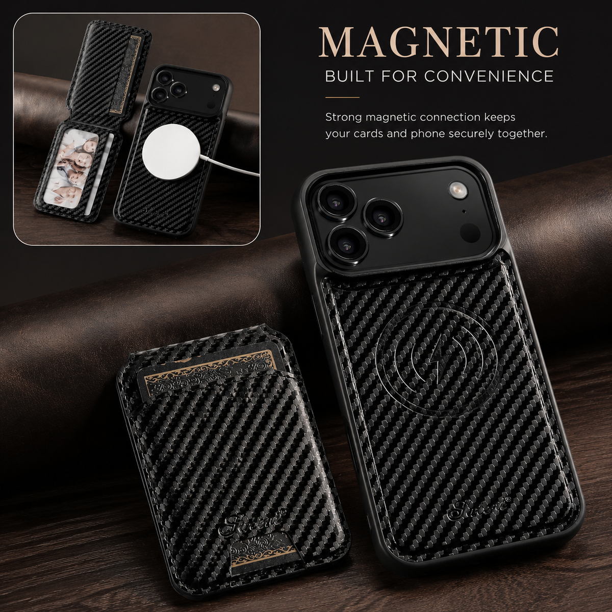 Premium iPhone Case MagSafe Faux Leather Wallet Card Holder Stand Shockproof Protective Cover Wireless Charging Slim Magnetic Full Coverage Protection