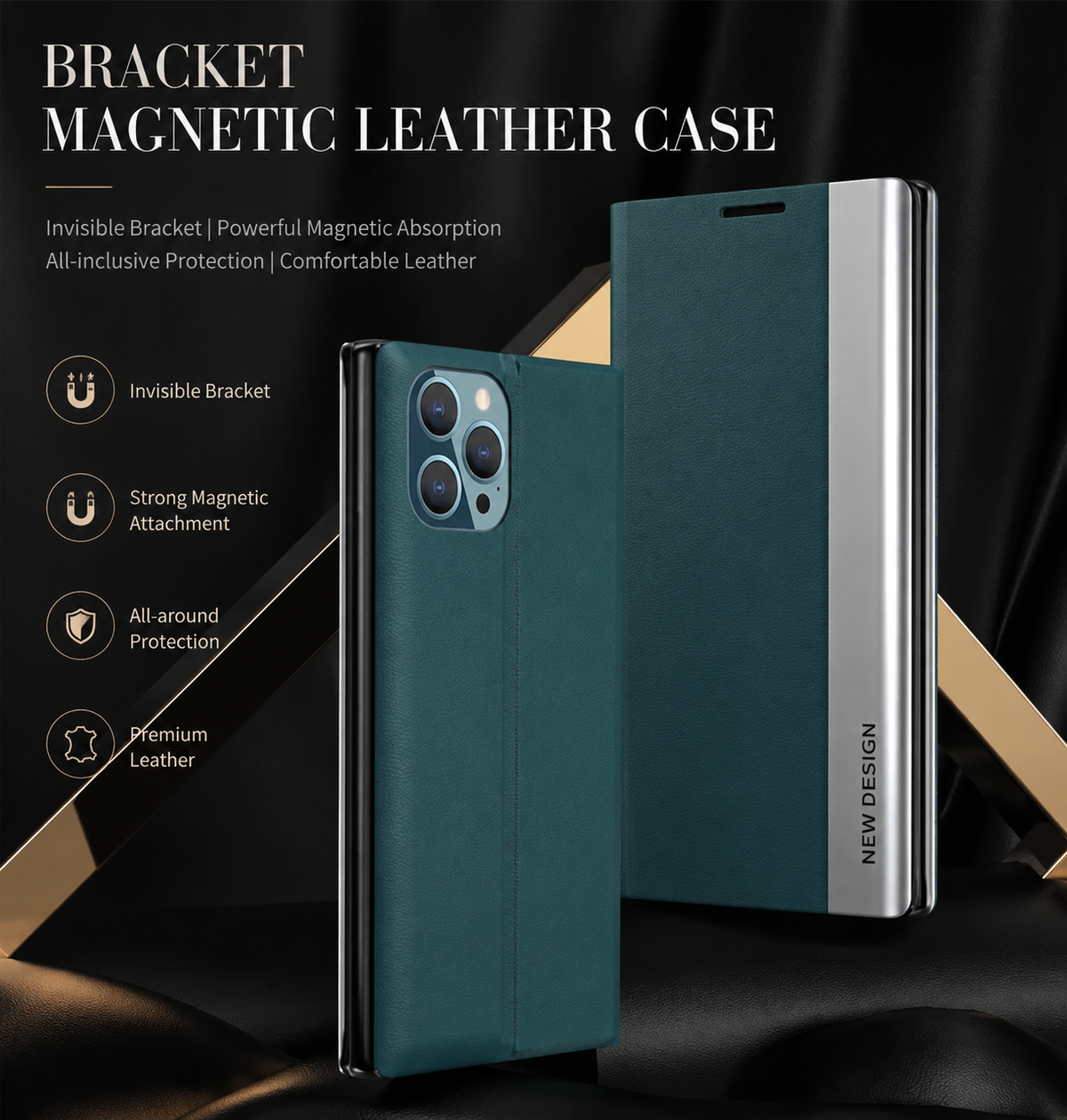 Premium iPhone Case MagSafe Flip Wallet Cover Magnetic Card Holder Stand Shockproof Screen Camera Protection Slim PU Leather Protective Design