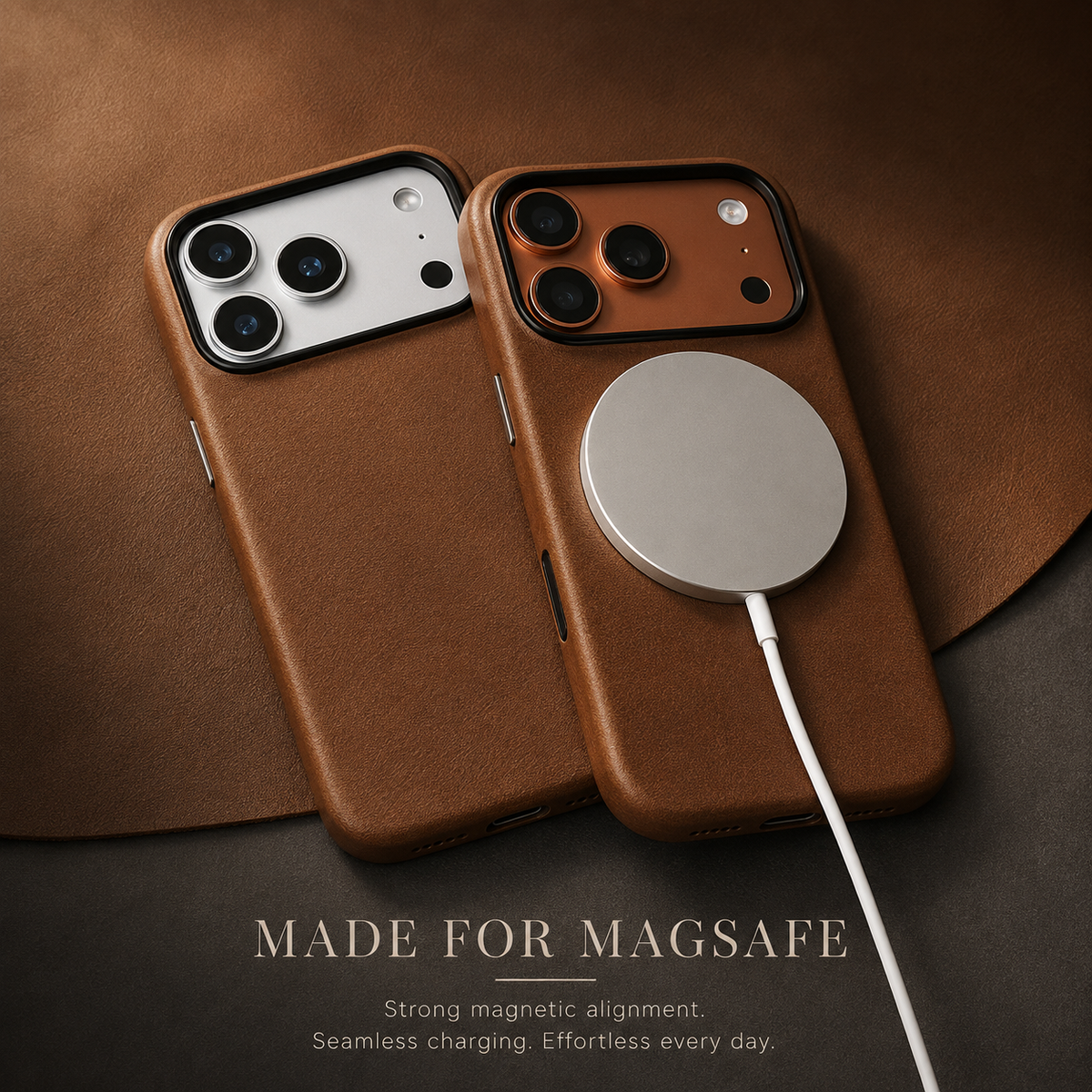 Premium iPhone Case MagSafe Genuine Cowhide Leather Cover Magnetic Protective Full Body Shockproof Anti Fingerprint Camera Protection Retro Slim Style