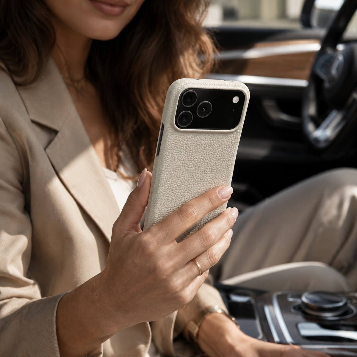 Premium iPhone Case MagSafe Genuine Cowhide Leather Magnetic Protective Cover Lychee Texture Hard PC Anti Scratch Non Slip Slim Full Coverage Back Case