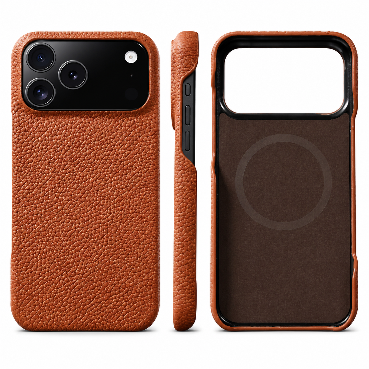 Premium iPhone Case MagSafe Genuine Cowhide Leather Magnetic Protective Cover Lychee Texture Hard PC Anti Scratch Non Slip Slim Full Coverage Back Case
