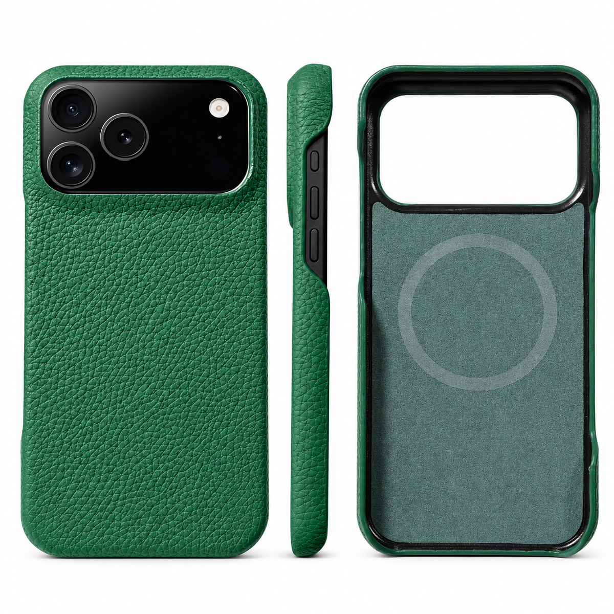 Premium iPhone Case MagSafe Genuine Cowhide Leather Magnetic Protective Cover Lychee Texture Hard PC Anti Scratch Non Slip Slim Full Coverage Back Case