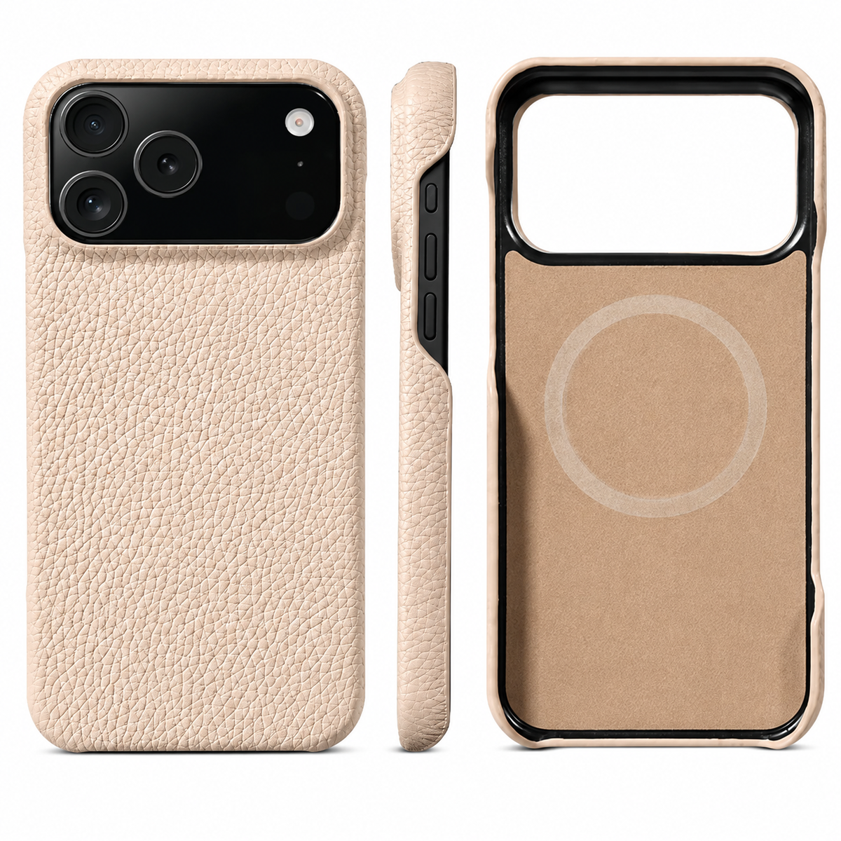 Premium iPhone Case MagSafe Genuine Cowhide Leather Magnetic Protective Cover Lychee Texture Hard PC Anti Scratch Non Slip Slim Full Coverage Back Case