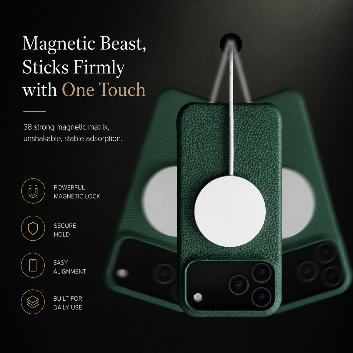 Premium iPhone Case MagSafe Genuine Cowhide Leather Magnetic Protective Cover Lychee Texture Hard PC Anti Scratch Non Slip Slim Full Coverage Back Case