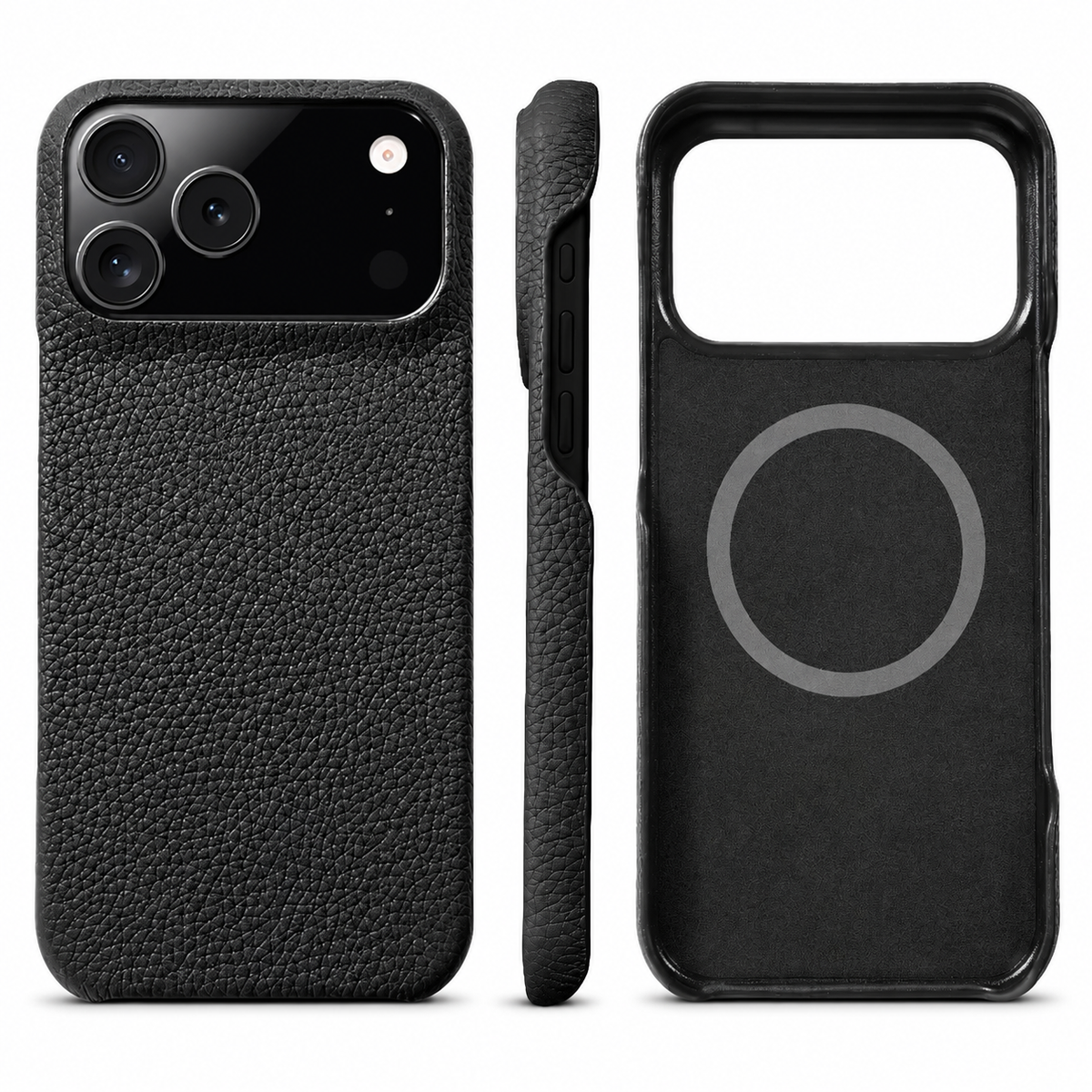 Premium iPhone Case MagSafe Genuine Cowhide Leather Magnetic Protective Cover Lychee Texture Hard PC Anti Scratch Non Slip Slim Full Coverage Back Case