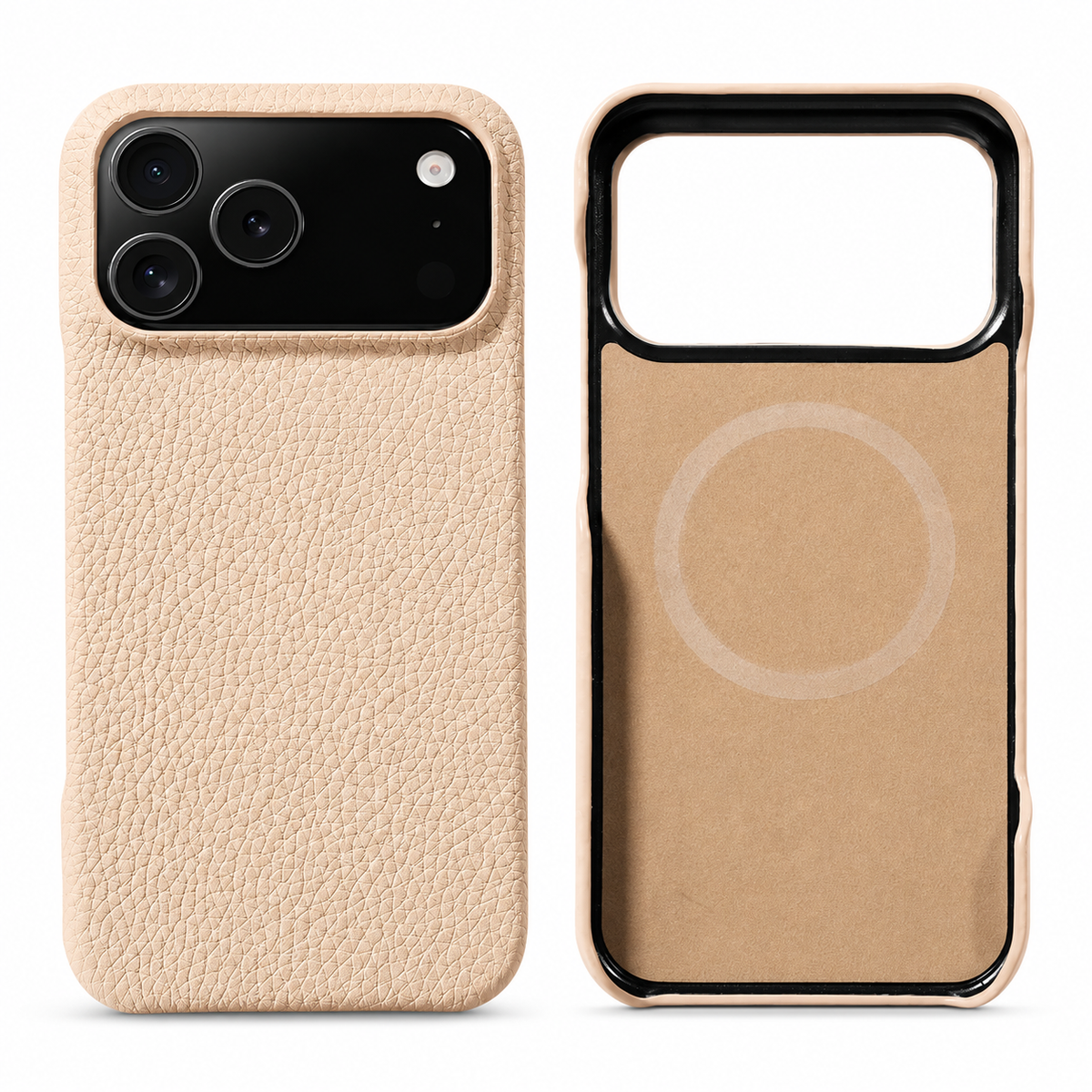 Premium iPhone Case MagSafe Genuine Cowhide Leather Magnetic Protective Cover Lychee Texture Hard PC Back Non Slip Slim Anti Scratch Full Coverage Case