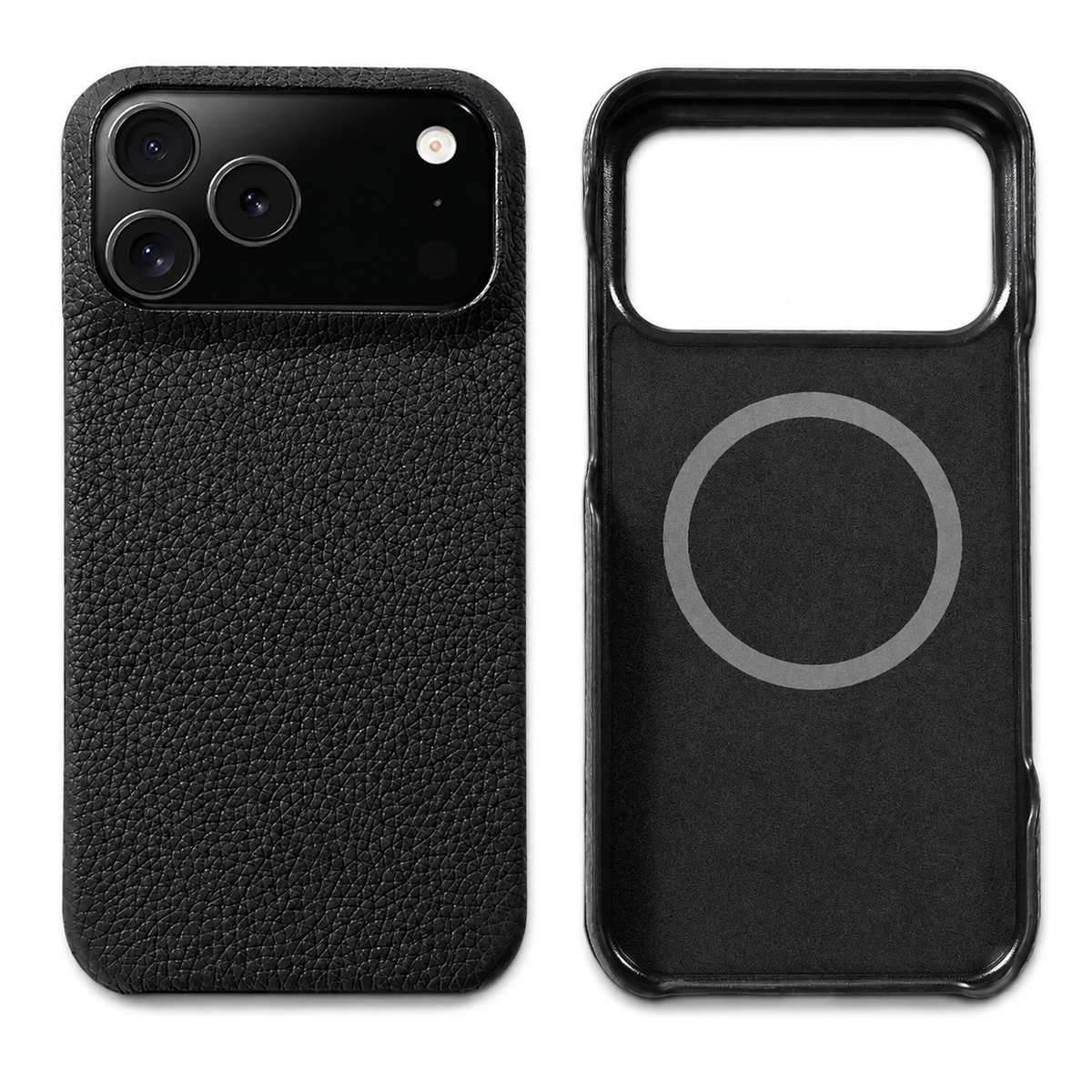 Premium iPhone Case MagSafe Genuine Cowhide Leather Magnetic Protective Cover Lychee Texture Hard PC Back Non Slip Slim Anti Scratch Full Coverage Case