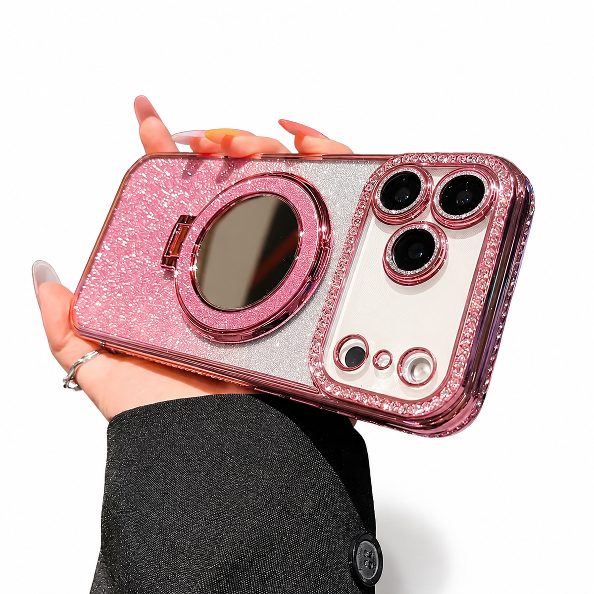 Premium iPhone Case MagSafe Glitter Diamond Clear Mirror Magnetic Ring Holder PC TPU Sparkling Shockproof Slim Protective Stand Cover Case Design