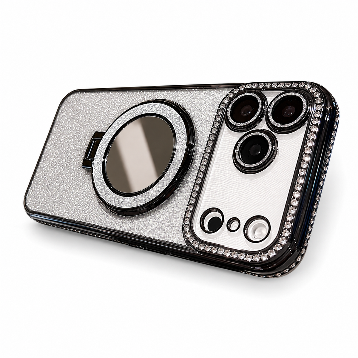 Premium iPhone Case MagSafe Glitter Diamond Clear Mirror Magnetic Ring Holder PC TPU Sparkling Shockproof Slim Protective Stand Cover Case Design