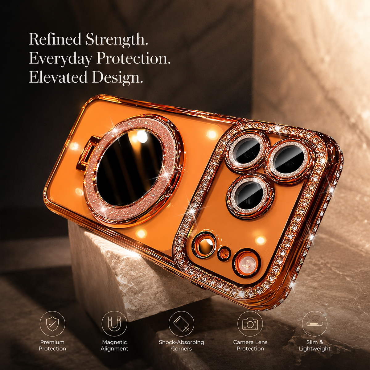 Premium iPhone Case MagSafe Glitter Lens Film Mirror Magnetic Ring Stand Clear TPU Shockproof Anti Scratch Slim Sparkling Protective Cover Case Design
