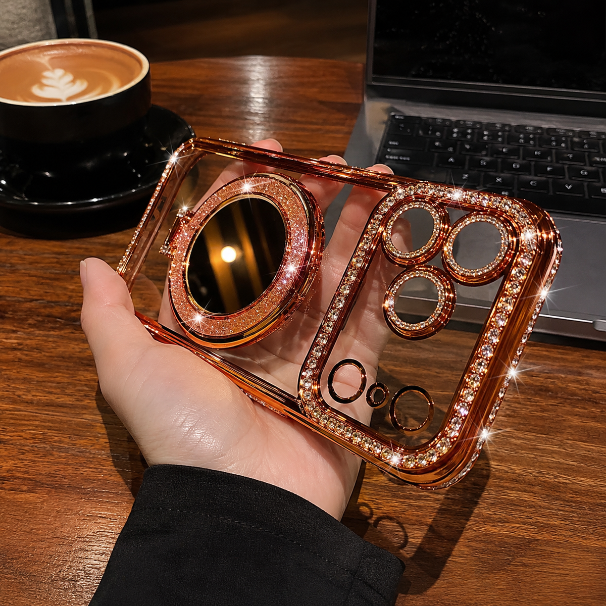 Premium iPhone Case MagSafe Glitter Lens Film Mirror Magnetic Ring Stand Clear TPU Shockproof Anti Scratch Slim Sparkling Protective Cover Case Design