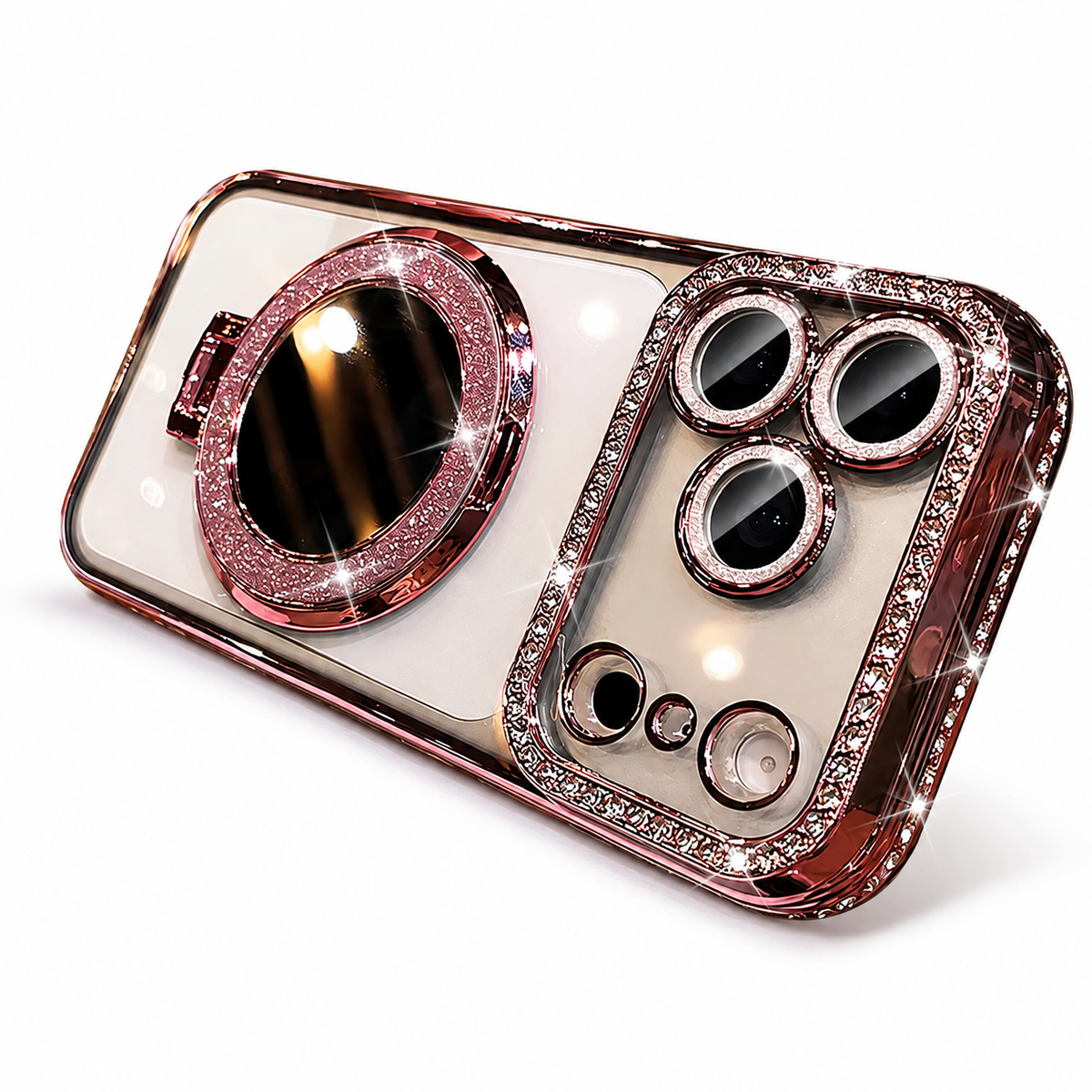 Premium iPhone Case MagSafe Glitter Lens Film Mirror Magnetic Ring Stand Clear TPU Shockproof Anti Scratch Slim Sparkling Protective Cover Case Design