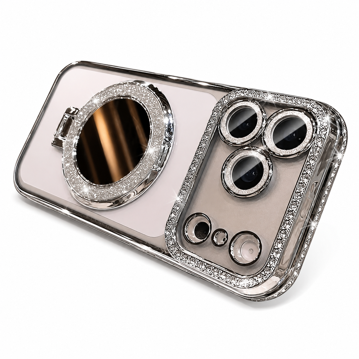 Premium iPhone Case MagSafe Glitter Lens Film Mirror Magnetic Ring Stand Clear TPU Shockproof Anti Scratch Slim Sparkling Protective Cover Case Design