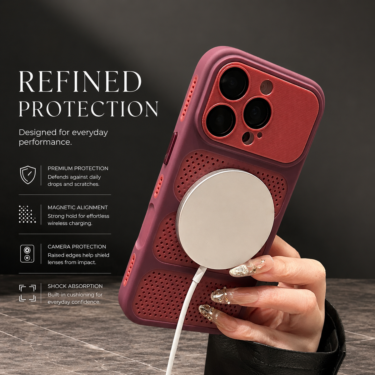 Premium iPhone Case MagSafe Heat Dissipation Mesh Magnetic Shockproof Acrylic Protective Cover Matte Soft Washable Slim Cooling Bumper Case