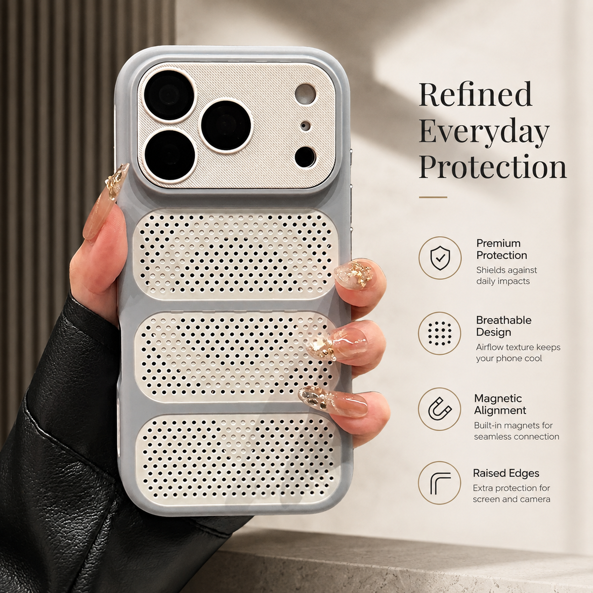 Premium iPhone Case MagSafe Heat Dissipation Mesh Magnetic Shockproof Acrylic Protective Cover Matte Soft Washable Slim Cooling Bumper Case