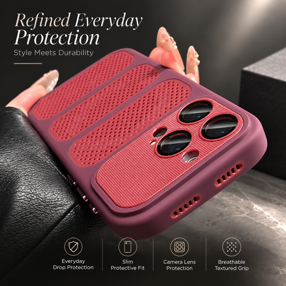 Premium iPhone Case MagSafe Heat Dissipation Mesh Magnetic Shockproof Acrylic Protective Cover Matte Soft Washable Slim Cooling Bumper Case