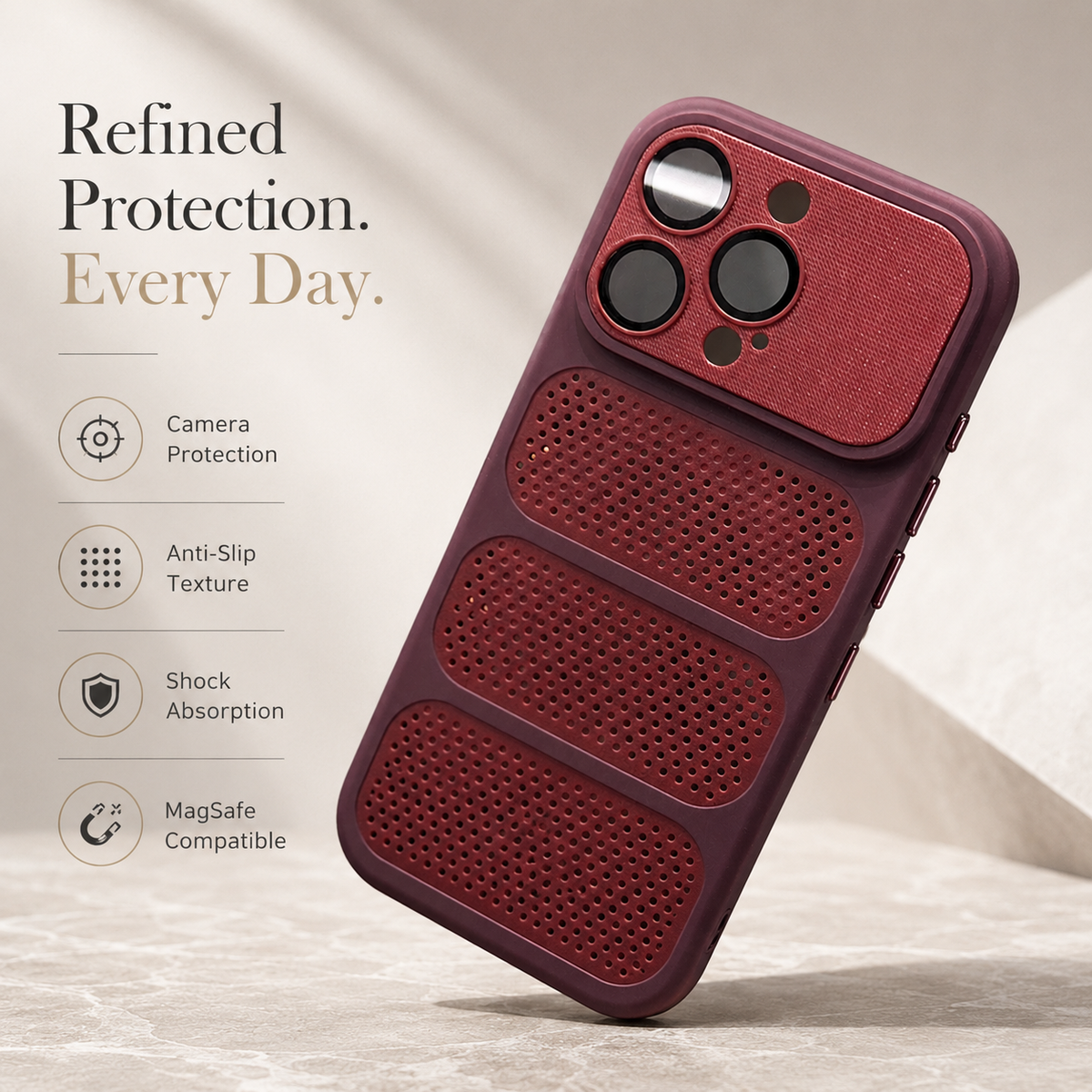 Premium iPhone Case MagSafe Heat Dissipation Mesh Magnetic Shockproof Acrylic Protective Cover Matte Soft Washable Slim Cooling Bumper Case