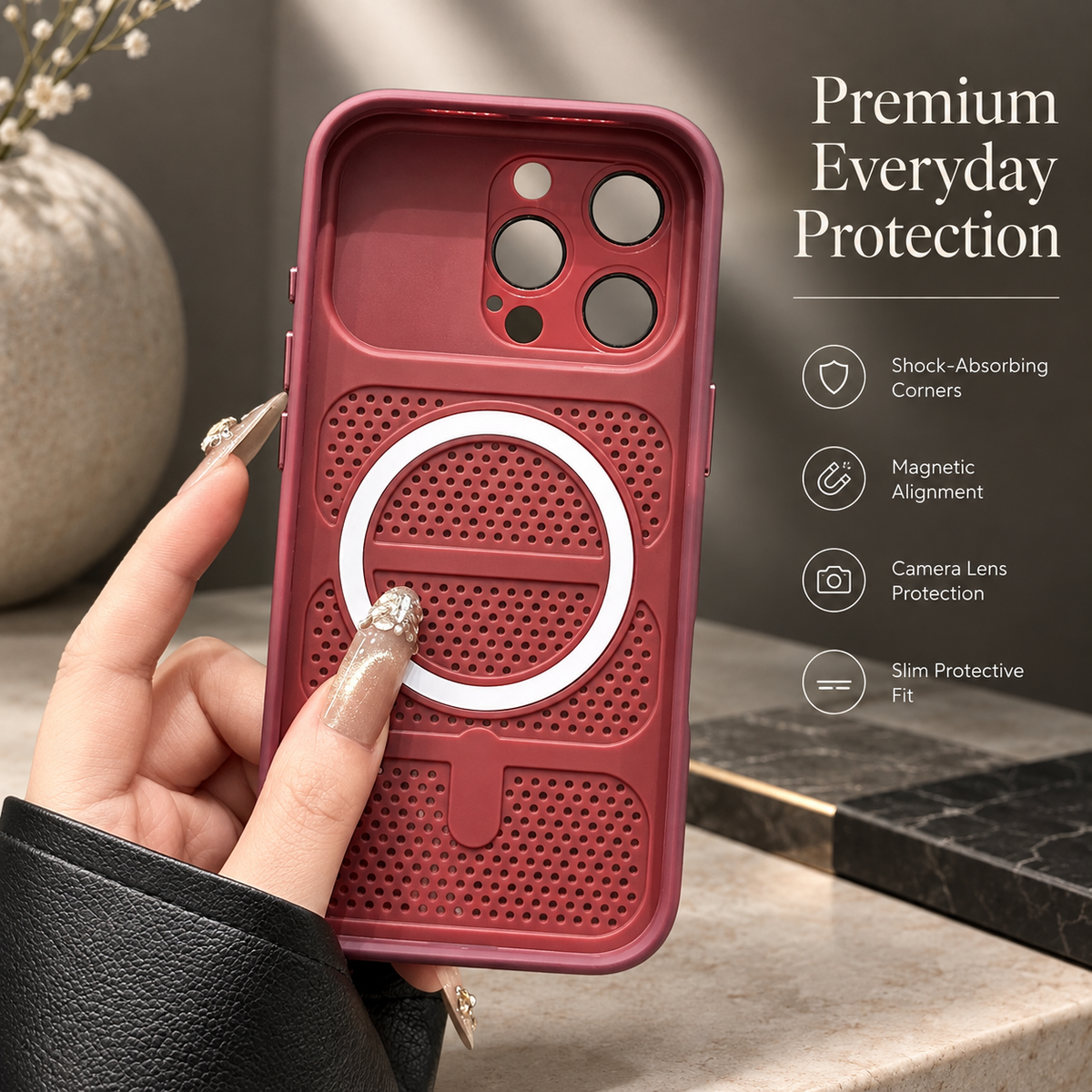 Premium iPhone Case MagSafe Heat Dissipation Mesh Magnetic Shockproof Acrylic Protective Cover Matte Soft Washable Slim Cooling Bumper Case