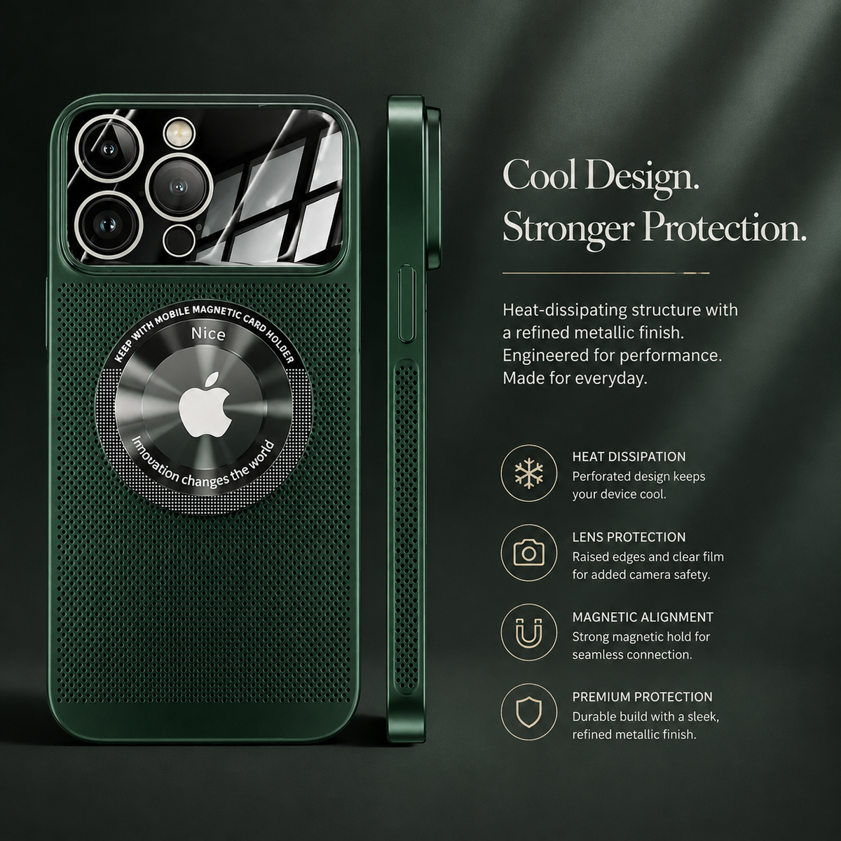Premium iPhone Case MagSafe Heat Dissipation Metal Frame Shockproof Camera Lens Protection Electroplated Slim Protective Cover Magnetic Cooling Design