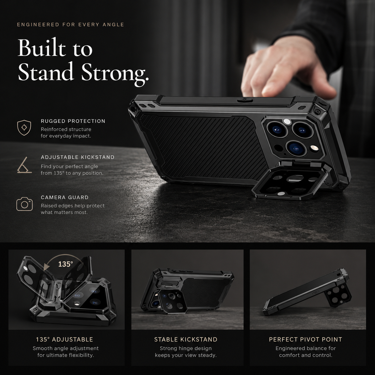 Premium iPhone Case MagSafe Heavy Duty Aluminum Armor Shockproof Full Coverage Camera Screen Protection Kickstand Non Slip Dual Layer Rugged Case