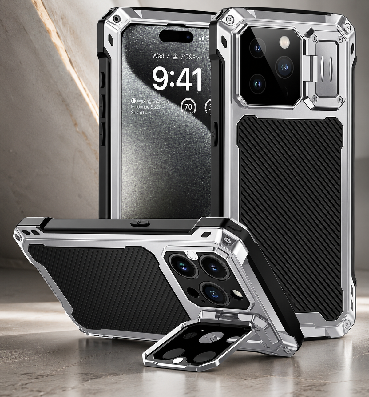 Premium iPhone Case MagSafe Heavy Duty Aluminum Armor Shockproof Full Coverage Camera Screen Protection Kickstand Non Slip Dual Layer Rugged Case