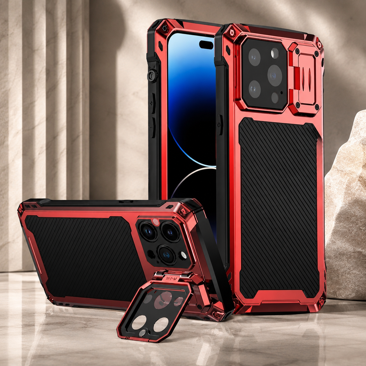 Premium iPhone Case MagSafe Heavy Duty Aluminum Armor Shockproof Full Coverage Camera Screen Protection Kickstand Non Slip Dual Layer Rugged Case