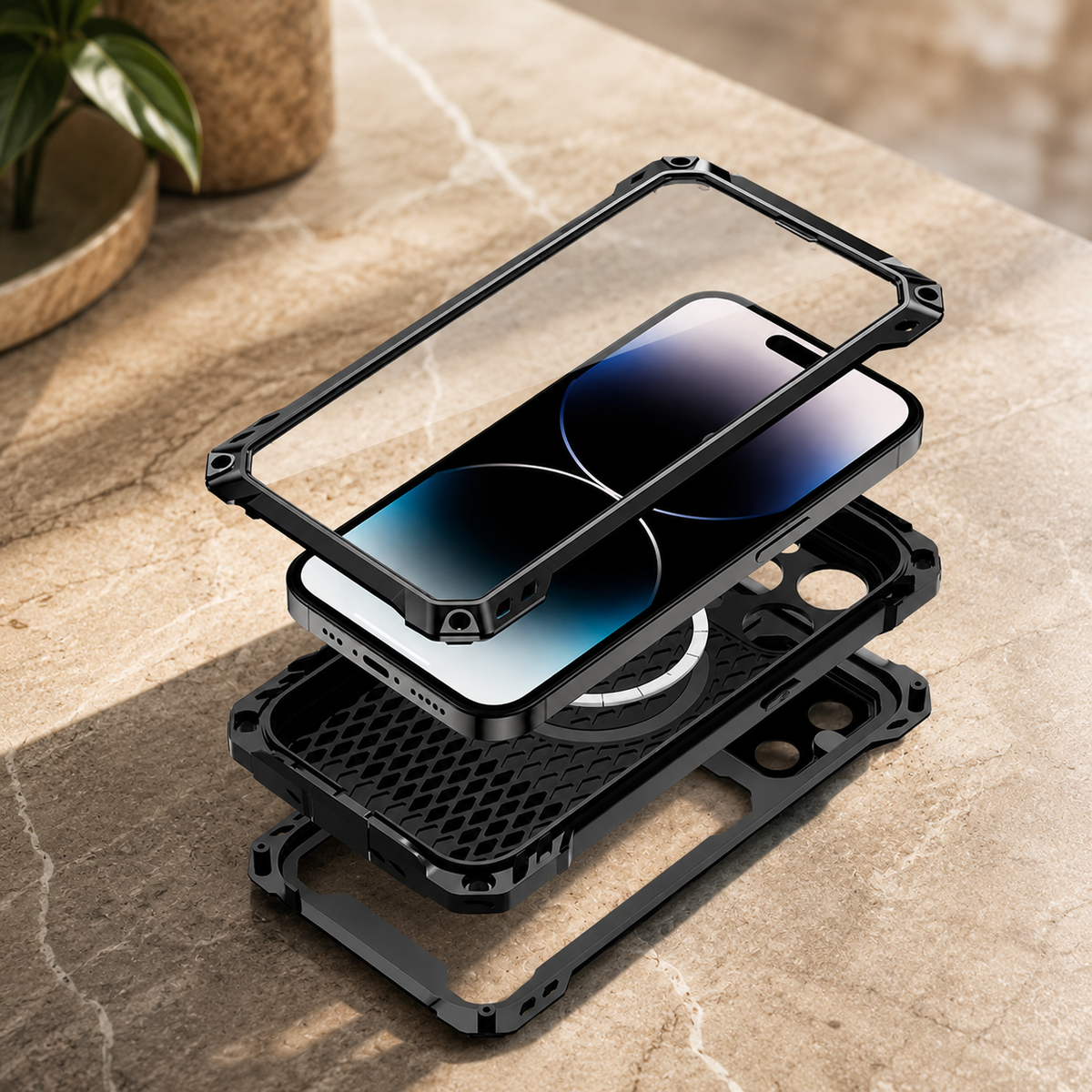 Premium iPhone Case MagSafe Heavy Duty Aluminum Armor Shockproof Full Coverage Camera Screen Protection Kickstand Non Slip Dual Layer Rugged Case