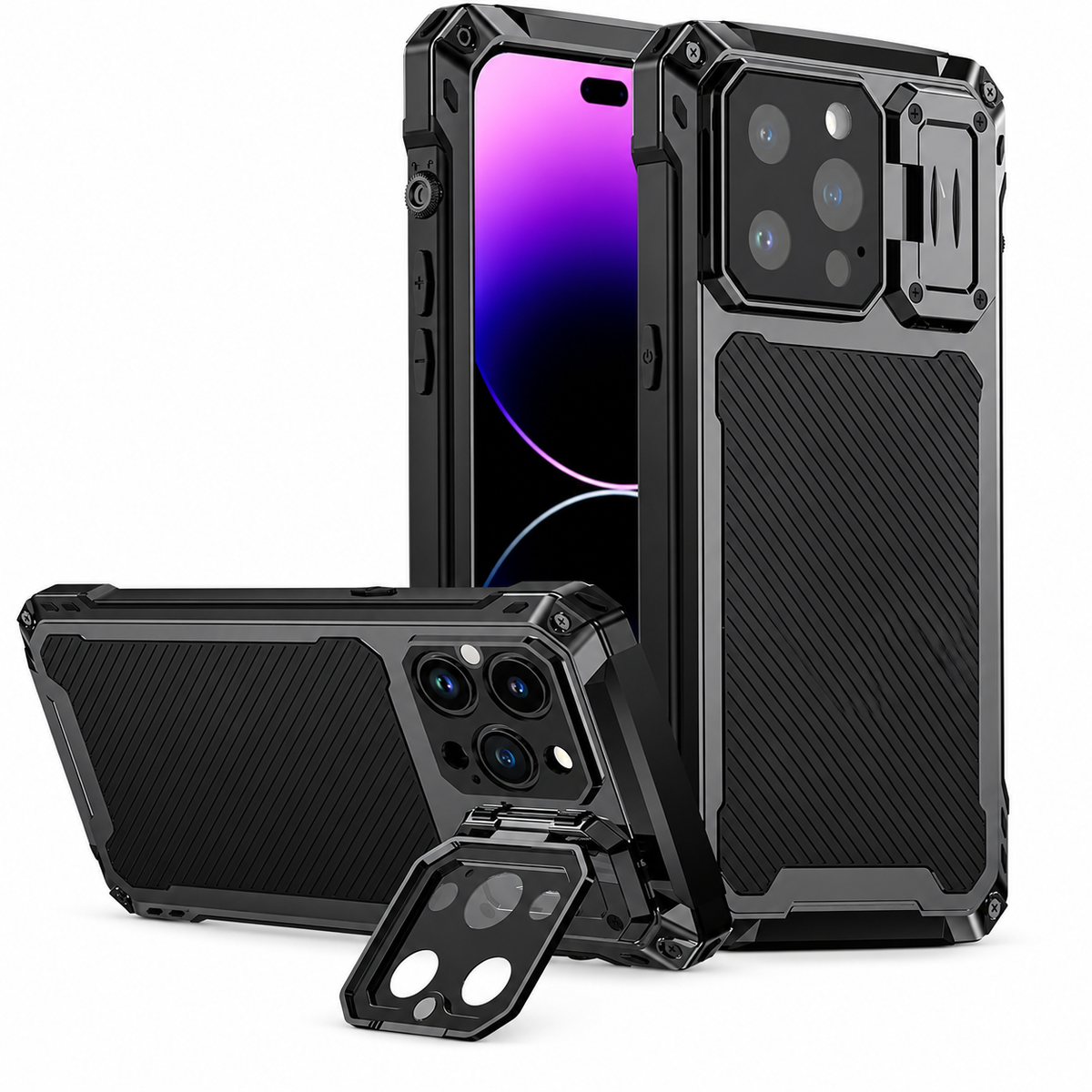 Premium iPhone Case MagSafe Heavy Duty Aluminum Armor Shockproof Full Coverage Camera Screen Protection Kickstand Non Slip Dual Layer Rugged Case