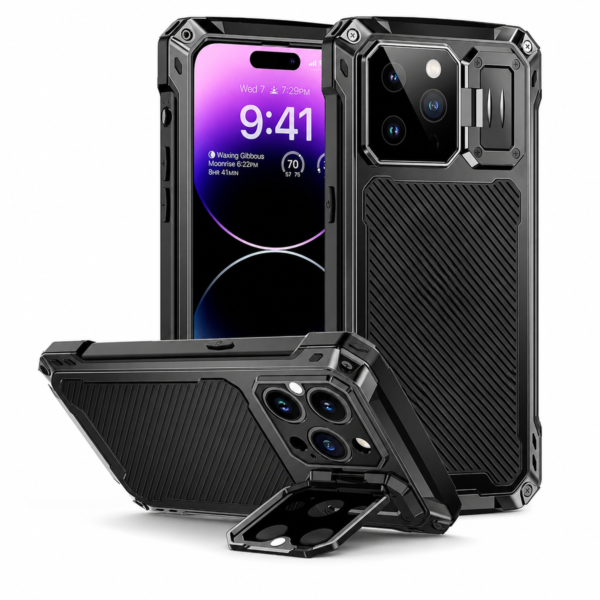 Premium iPhone Case MagSafe Heavy Duty Aluminum Armor Shockproof Full Coverage Camera Screen Protection Kickstand Non Slip Dual Layer Rugged Case